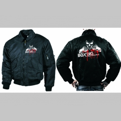 BOXING - Attack and Defense čierna zimná letecká bunda BOMBER Winter Jacket s límcom, typ CWU z pevného materiálu s masívnym zipsom na zapínanie 100%nylón, čiastočne vodeodolná